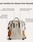Multiple wide Pockets for Moms' Organization backpack tangerine