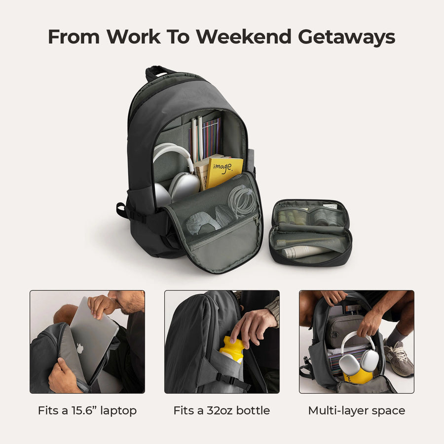 Ensemble de sac à dos de voyage Soar 25L à clapet ouvert à 180°