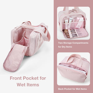 Makeup Travel Bag with Two Storage Compartments for Dry and Wet Segregation - Bagsmart