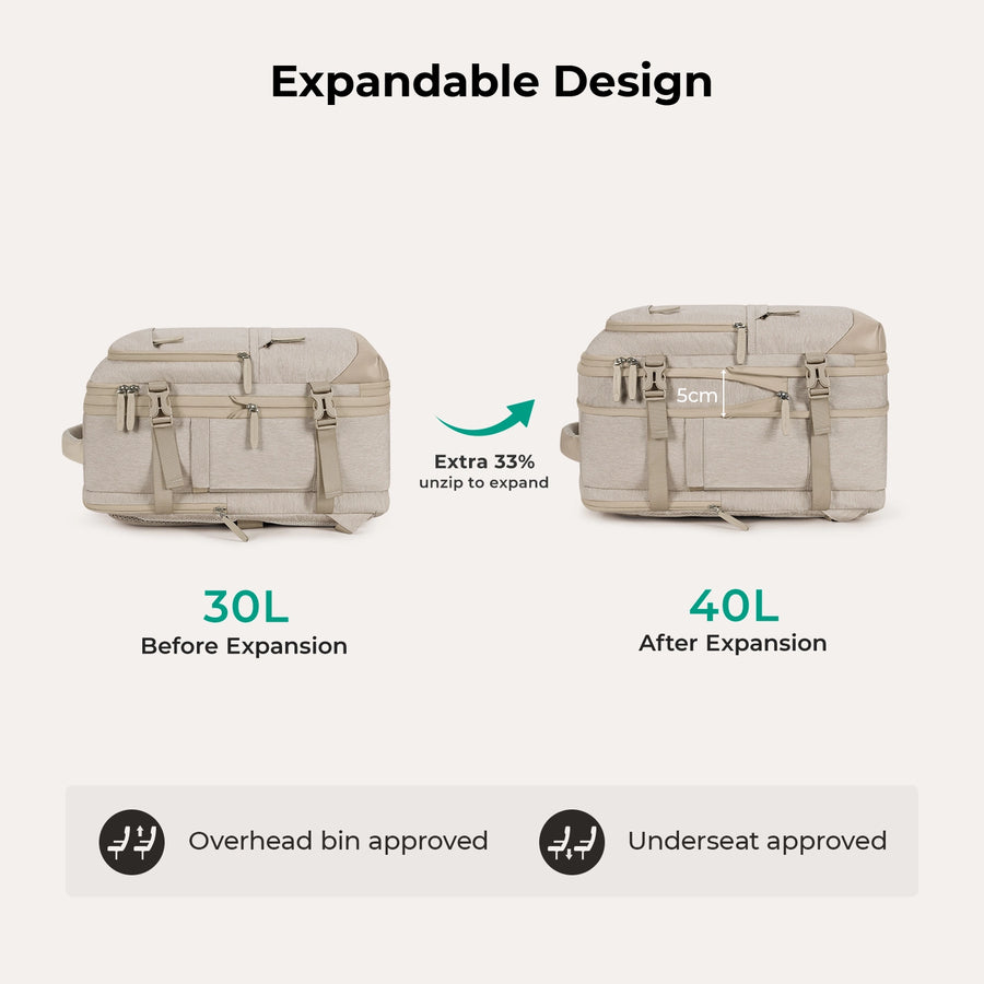 Sac à dos de voyage extensible Falco 40L approuvé par les compagnies aériennes 